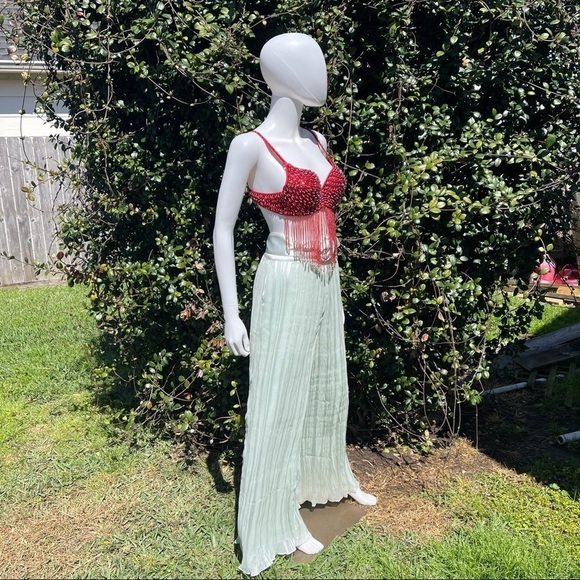 NWT Lovers + Friends Seafoam Belted Palazzo Puddle Leg Trousers Seafoam … - Picture 4 of 14